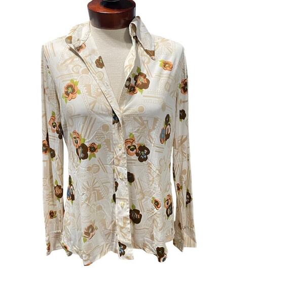 Unbranded Tops - Vintage 70s Polyester Button Down Womens Top Small Floral Geo Print
